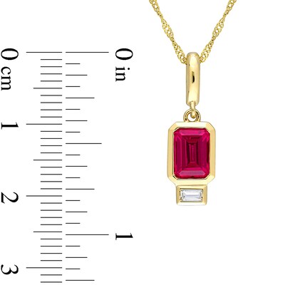 Emerald-Cut Lab-Created Ruby and White Lab-Created Sapphire Charm Pendant in 14K Gold