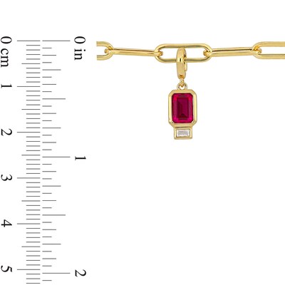 Emerald-Cut Lab-Created Ruby, Lab-Created Emerald, Blue and White Lab-Created Sapphire Paper Clip Bracelet in 14K Gold