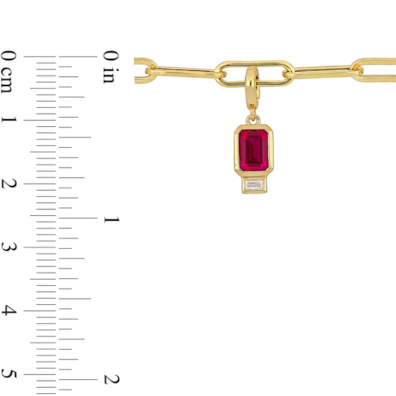 Emerald-Cut Lab-Created Ruby, Lab-Created Emerald, Blue and White Lab-Created Sapphire Paper Clip Bracelet in 14K Gold