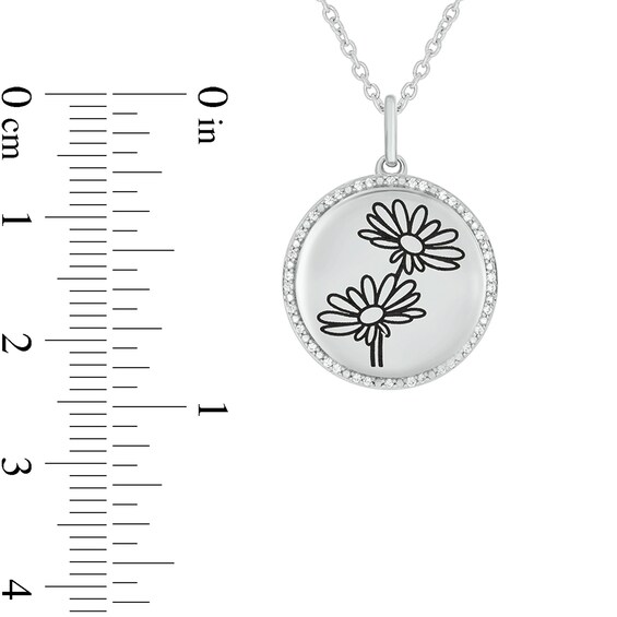 0.085 CT. T.W. Diamond Alternating Beaded Frame Engravable Birth Flower Pendant in Sterling Silver (1 Flower)