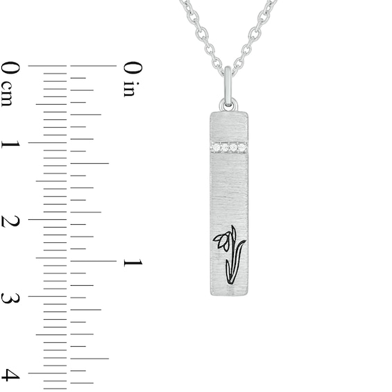 Diamond Accent Engravable Birth Flower Vertical Bar Pendant in Sterling Silver (1 Flower)