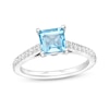 Thumbnail Image 0 of 6.0mm Princess-Cut Swiss Blue Topaz and 0.26 CT. T.W. Diamond Ring in 14K White Gold