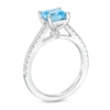 Thumbnail Image 2 of 6.0mm Princess-Cut Swiss Blue Topaz and 0.26 CT. T.W. Diamond Ring in 14K White Gold