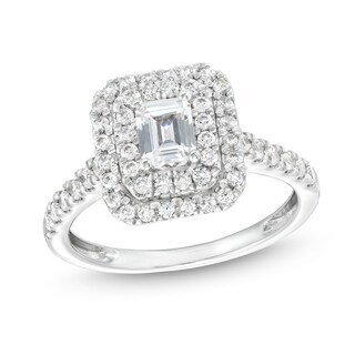 0.80 CT. T.W. Emerald-Cut Diamond Double Frame Engagement Ring in 14K White Gold (I/SI2)