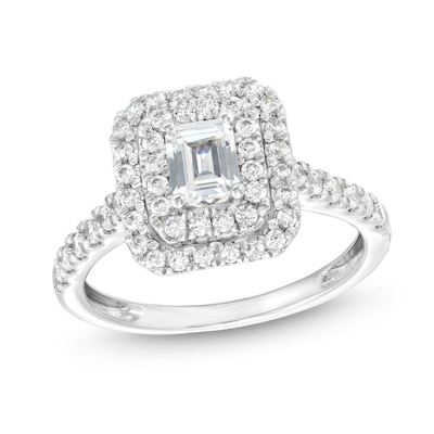 0.80 CT. T.W. Emerald-Cut Diamond Double Frame Engagement Ring in 14K White Gold (I/SI2)