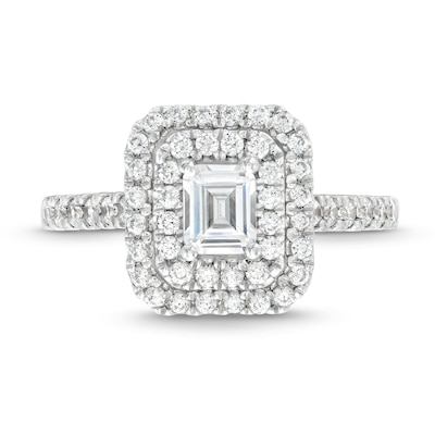 0.80 CT. T.W. Emerald-Cut Diamond Double Frame Engagement Ring in 14K White Gold (I/SI2)