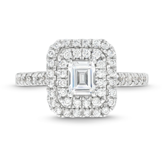 0.80 CT. T.W. Emerald-Cut Diamond Double Frame Engagement Ring in 14K White Gold (I/SI2)