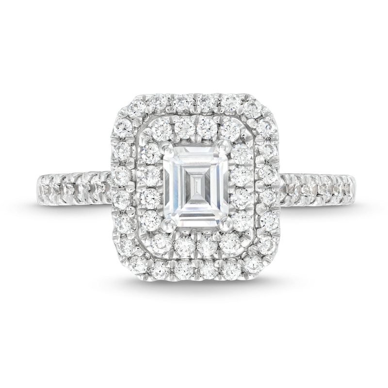 0.80 CT. T.W. Emerald-Cut Diamond Double Frame Engagement Ring in 14K White Gold (I/SI2)|Peoples Jewellers