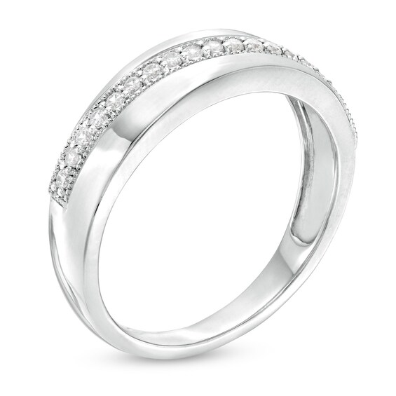 Men's 0.25 CT. T.W. Diamond Slant Wedding Band in 10K White Gold