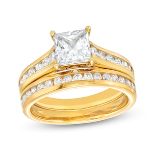 2.25 CT. T.W. Certified Princess-Cut Lab-Created Diamond Bridal Set in 14K Gold (F/SI2)