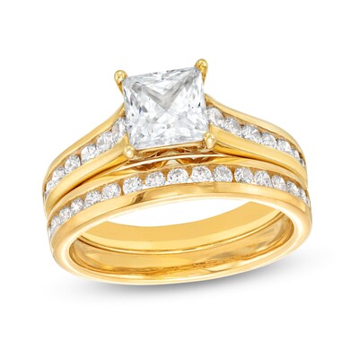 2.25 CT. T.W. Certified Princess-Cut Lab-Created Diamond Bridal Set in 14K Gold (F/SI2)