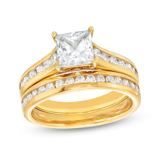 2.25 CT. T.W. Certified Princess-Cut Lab-Created Diamond Bridal Set in 14K Gold (F/SI2)