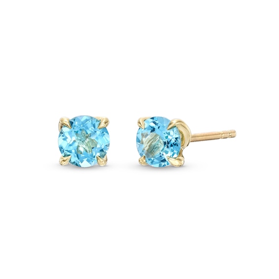 5.0mm Swiss Blue Topaz Solitaire Stud Earrings in 10K Gold