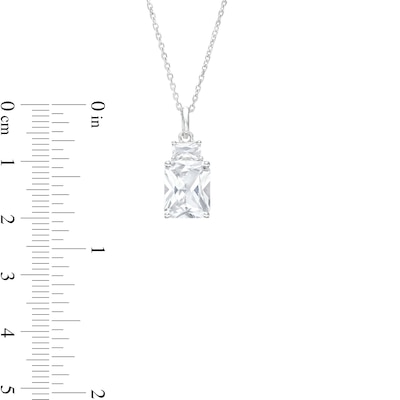 Emerald-Cut White Lab-Created Sapphire Pendant and Stud Earrings Set in Sterling Silver