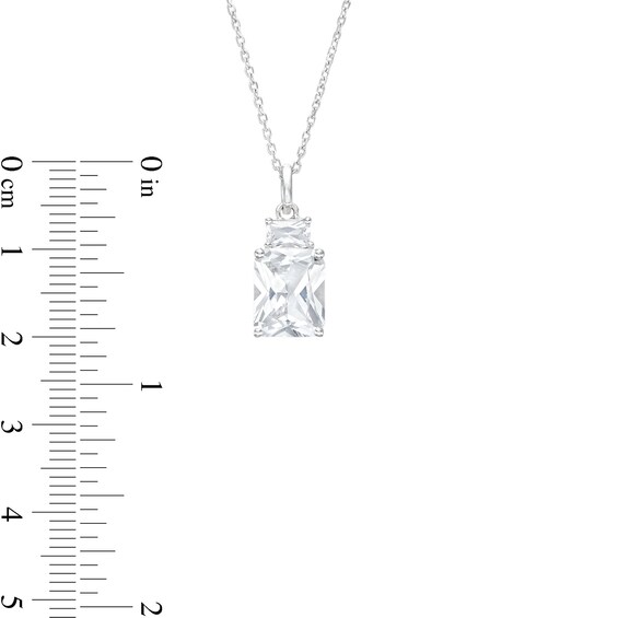 Emerald-Cut White Lab-Created Sapphire Pendant and Stud Earrings Set in Sterling Silver