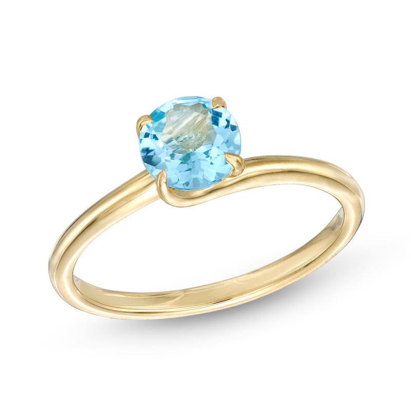 6.0mm Swiss Blue Topaz Solitaire Bypass Ring in 10K Gold|Peoples Jewellers