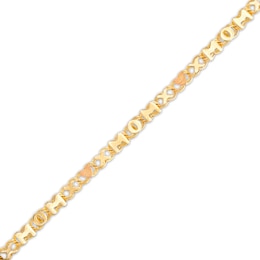 &quot;MOM&quot; with &quot;XO&quot; Heart Mirror Link Chain Bracelet in 10K Two-Tone Gold - 7.25&quot;