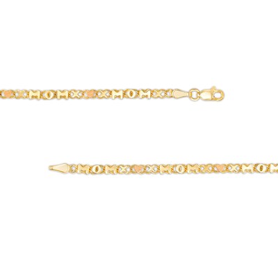 "MOM" with "XO" Heart Mirror Link Chain Bracelet in 10K Two-Tone Gold - 7.25"