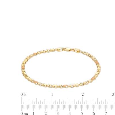 "MOM" with "XO" Heart Mirror Link Chain Bracelet in 10K Two-Tone Gold - 7.25"