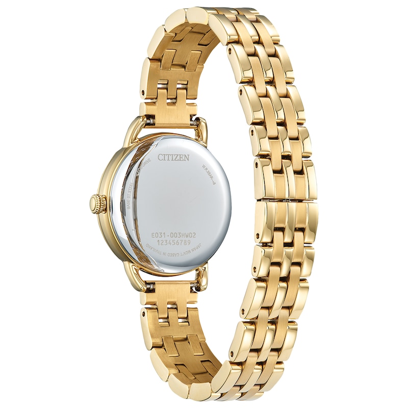 Ladies’ Citizen Eco-Drive® Classic Gold-Tone IP Watch with Silver-Tone Dial (Model: EM1052-51A)|Peoples Jewellers