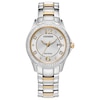 Thumbnail Image 0 of Ladies’ Citizen Eco-Drive® Crystal Accent Two-Tone IP Watch with Silver-Tone Dial (Model: FE1146-71A)