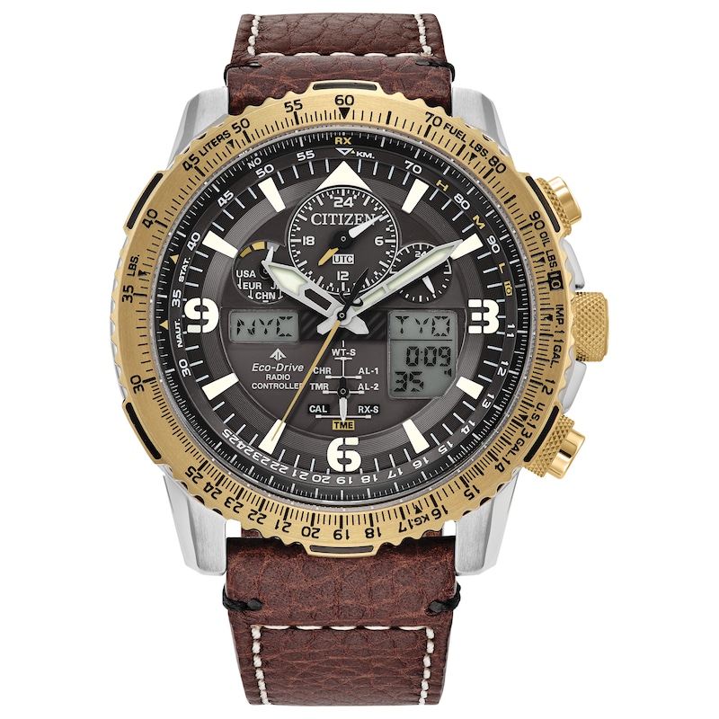 Men’s Citizen Eco-Drive® Promaster Skyhawk A-T Chronograph Two-Tone IP Strap Watch with Grey Dial (Model: JY8084-09H)|Peoples Jewellers