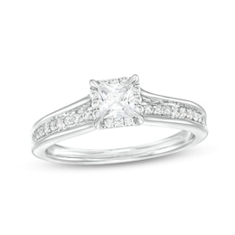 0.45 CT. T.W. Princess-Cut Diamond Frame Raised Shank Engagement Ring in 14K White Gold (I/I2)