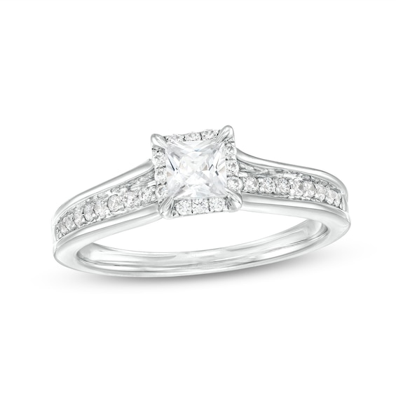 0.45 CT. T.W. Princess-Cut Diamond Frame Raised Shank Engagement Ring in 14K White Gold (I/I2)