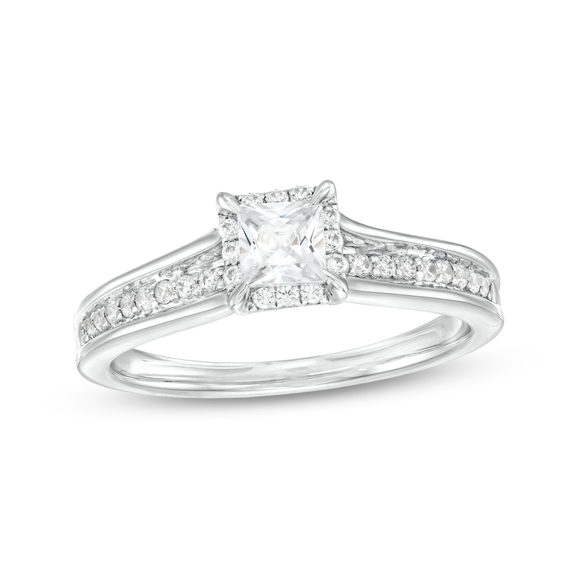 0.45 CT. T.W. Princess-Cut Diamond Frame Raised Shank Engagement Ring in 14K White Gold (I/I2)|Peoples Jewellers