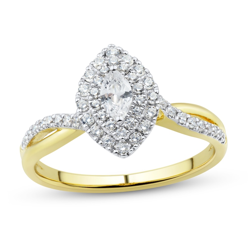 0.45 CT. T.W. Marquise-Cut Diamond Double Frame Twist Split Shank Engagement Ring in 14K Gold (I/SI2)|Peoples Jewellers