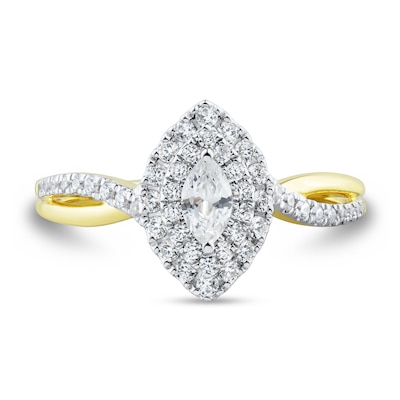 0.45 CT. T.W. Marquise-Cut Diamond Double Frame Twist Split Shank Engagement Ring in 14K Gold (I/SI2)