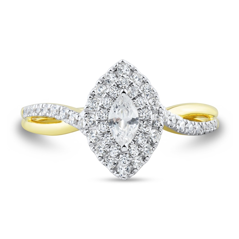 0.45 CT. T.W. Marquise-Cut Diamond Double Frame Twist Split Shank Engagement Ring in 14K Gold (I/SI2)|Peoples Jewellers