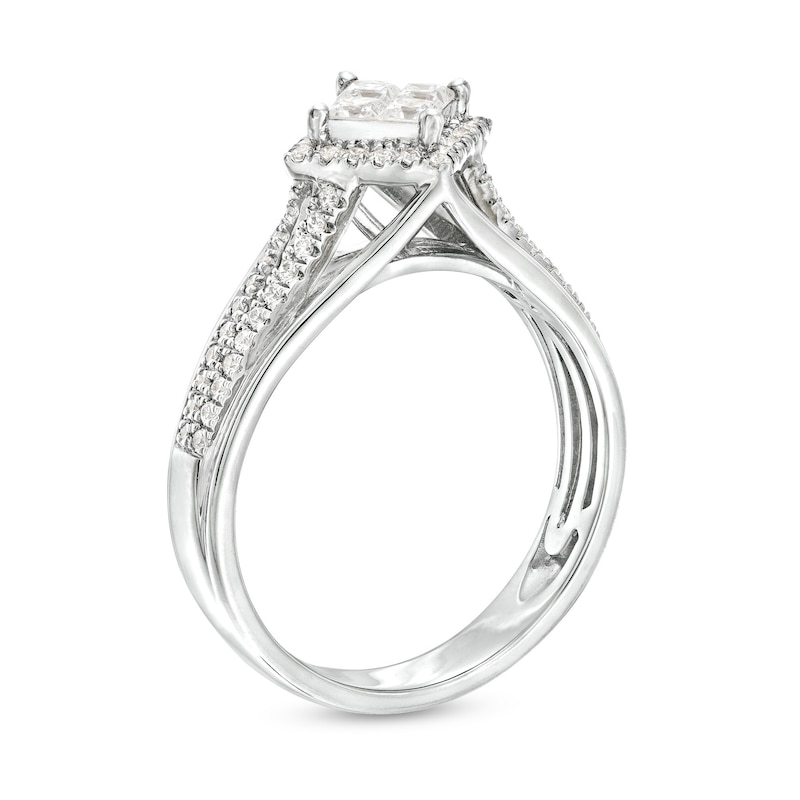 0.60 CT. T.W. Quad Princess-Cut Diamond Tilted Frame Engagement Ring in 10K White Gold|Peoples Jewellers