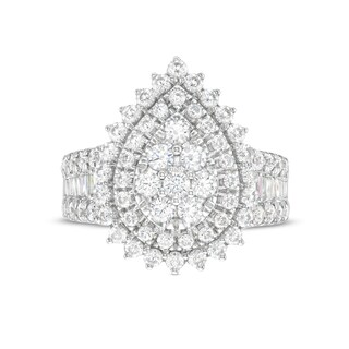 2.00 CT. T.W. Pear Multi-Diamond Sunburst Frame Multi-Row Engagement Ring in 14K White Gold