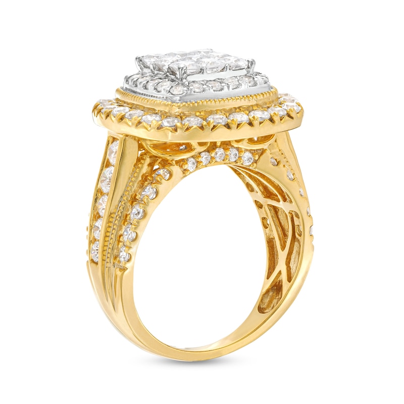 2.95 CT. T.W. Princess-Cut Multi-Diamond Cushion Frame Vintage-Style Engagement Ring in 14K Gold|Peoples Jewellers