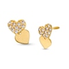 Child's Cubic Zirconia and Polished Double Heart Stud Earrings in 14K Gold