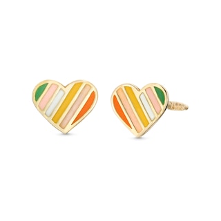 Child's Multi-Colour Enamel Heart Stud Earrings in 14K Gold