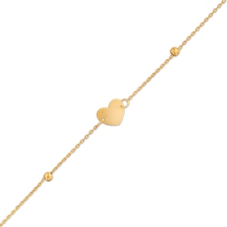 Child's Heart and Bead Station Bracelet in 14K Gold - 6.0"