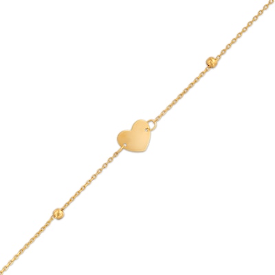 Child's Heart and Bead Station Bracelet in 14K Gold - 6.0"