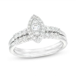 0.45 CT. T.W. Marquise-Shaped Multi-Diamond Frame Bridal Set in 10K White Gold