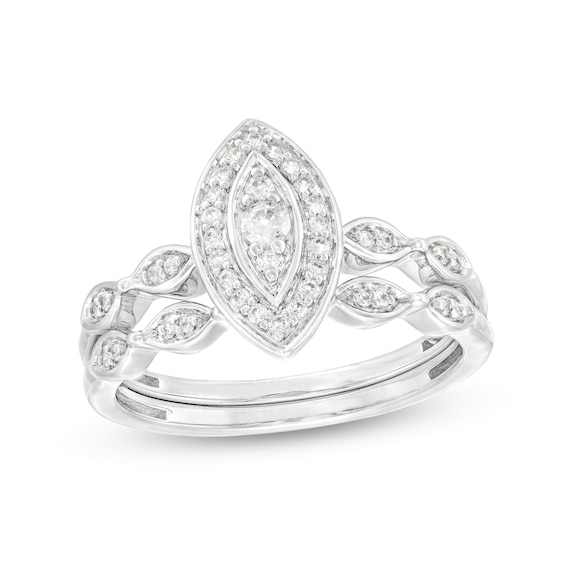 0.23 CT. T.W. Marquise-Shaped Multi-Diamond Frame Art Deco-Inspired Bridal Set in Sterling Silver