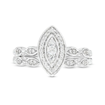 0.23 CT. T.W. Marquise-Shaped Multi-Diamond Frame Art Deco-Inspired Bridal Set in Sterling Silver