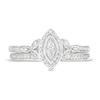 0.23 CT. T.W. Marquise-Shaped Multi-Diamond Frame Leaf-Sides Ribbon Shank Bridal Set in Sterling Silver