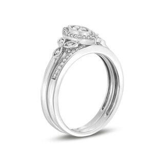 0.18 CT. T.W. Marquise-Shaped Multi-Diamond Frame Leaf-Sides Bridal Set in Sterling Silver