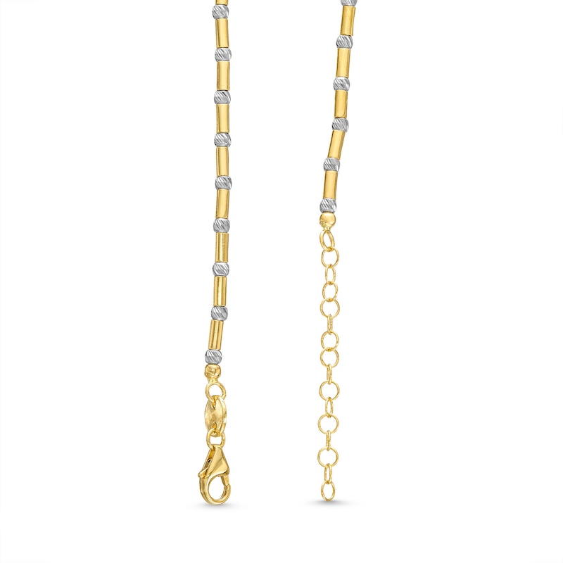 Italian Gold Diamond-Cut Bead Station Tube Necklace in 18K Two-Tone Gold