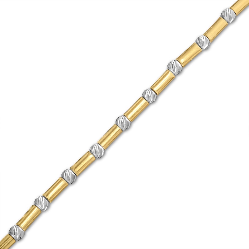 Italian Gold Diamond-Cut Bead Station Tube Bracelet in 18K Two-Tone Gold|Peoples Jewellers