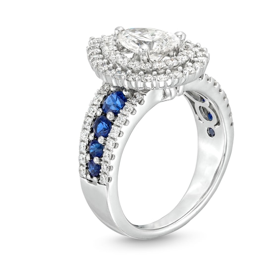 TRUE Lab-Created Diamonds by Vera Wang Love 1.69 CTW. Pear and Blue Sapphire Engagement Ring in 14K White Gold (F/VS2)