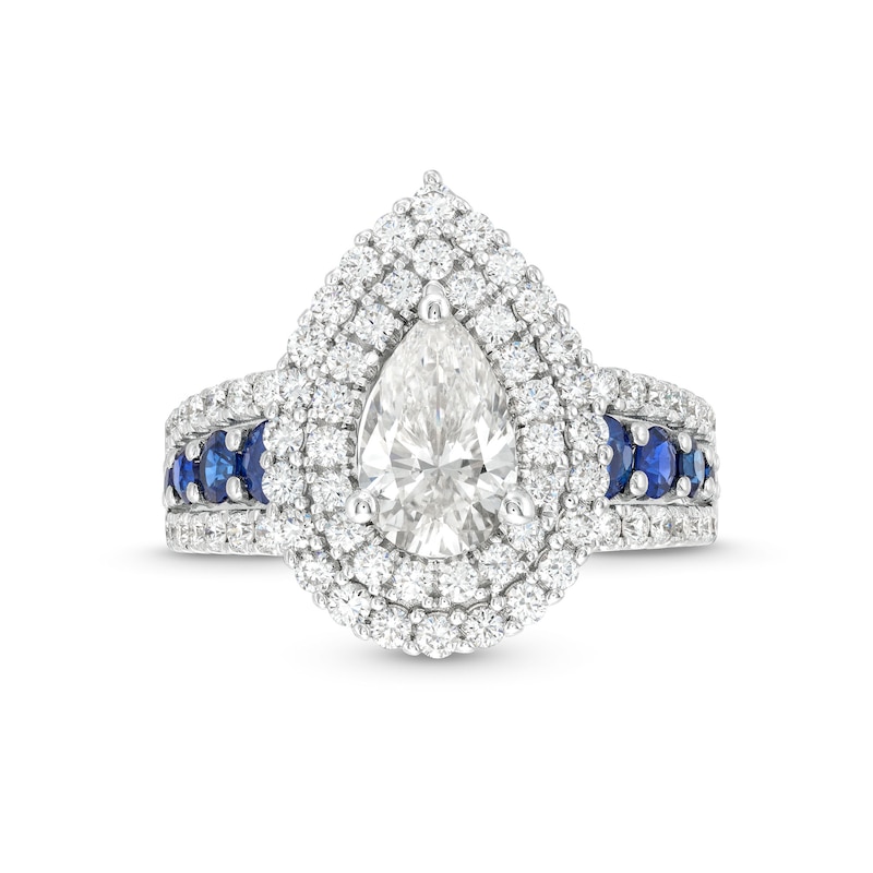 TRUE Lab-Created Diamonds by Vera Wang Love 1.69 CTW. Pear and Blue Sapphire Engagement Ring in 14K White Gold (F/VS2)|Peoples Jewellers