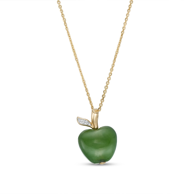 Jade and Diamond Accent Apple Pendant in 14K Gold|Peoples Jewellers