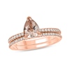 Thumbnail Image 0 of Pear-Shaped Morganite and 0.32 CT. T.W. Diamond Bridal Set in 10K Rose Gold